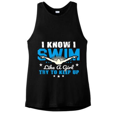 I Swim Like A Girl Try To Keep Up Swimmers Swim Sport Ladies PosiCharge Tri-Blend Wicking Tank