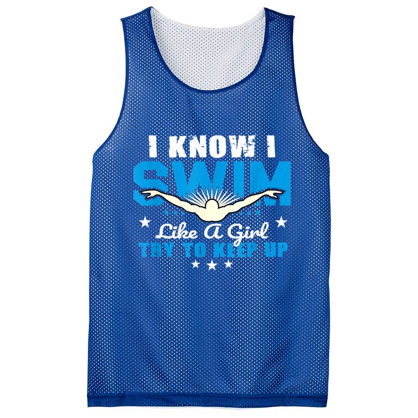 I Swim Like A Girl Try To Keep Up Swimmers Swim Sport Mesh Reversible Basketball Jersey Tank