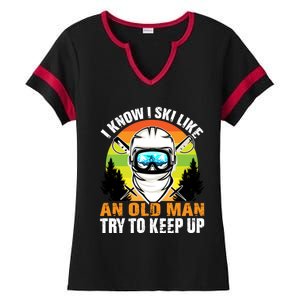 I Ski Like An Old Skiing Grandpa Father Ski Sport Gift Ladies Halftime Notch Neck Tee