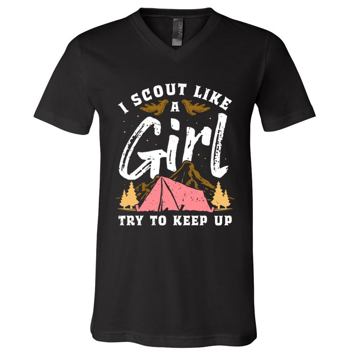 I Scout Like A Girl Try To Keep Up - Scouting Funny Gift V-Neck T-Shirt