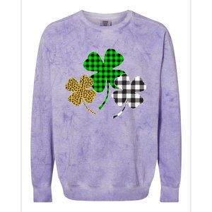 Irish Shamrocks Leopard Buffalo Plaid St Patrick's Day Colorblast Crewneck Sweatshirt