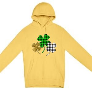 Irish Shamrocks Leopard Buffalo Plaid St Patrick's Day Premium Pullover Hoodie