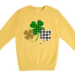 Irish Shamrocks Leopard Buffalo Plaid St Patrick's Day Premium Crewneck Sweatshirt