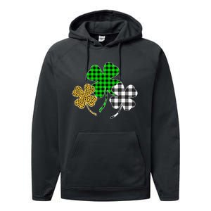 Irish Shamrocks Leopard Buffalo Plaid St Patrick's Day Performance Fleece Hoodie