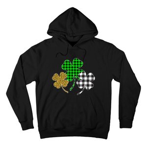 Irish Shamrocks Leopard Buffalo Plaid St Patrick's Day Hoodie