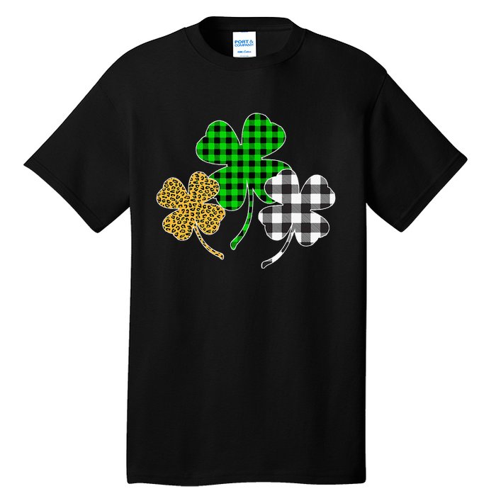 Irish Shamrocks Leopard Buffalo Plaid St Patrick's Day Tall T-Shirt