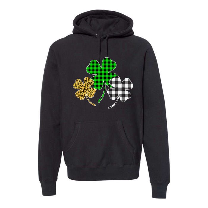 Irish Shamrocks Leopard Buffalo Plaid St Patrick's Day Premium Hoodie