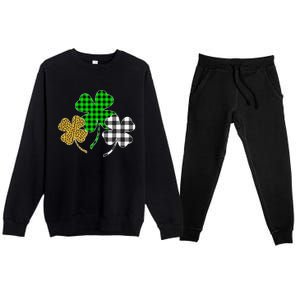 Irish Shamrocks Leopard Buffalo Plaid St Patrick's Day Premium Crewneck Sweatsuit Set