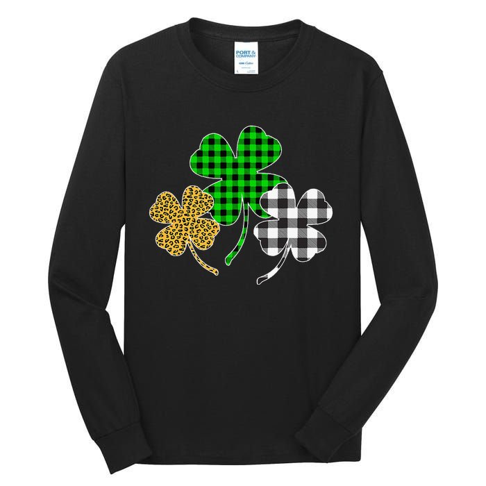 Irish Shamrocks Leopard Buffalo Plaid St Patrick's Day Tall Long Sleeve T-Shirt