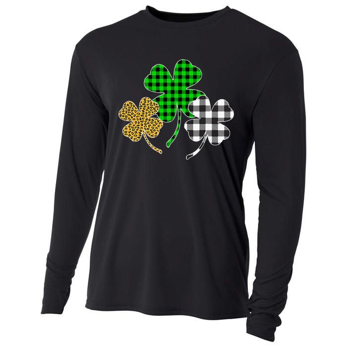 Irish Shamrocks Leopard Buffalo Plaid St Patrick's Day Cooling Performance Long Sleeve Crew