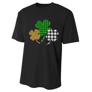 Irish Shamrocks Leopard Buffalo Plaid St Patrick's Day Performance Sprint T-Shirt