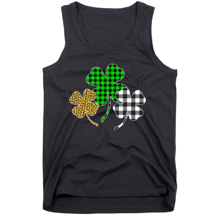 Irish Shamrocks Leopard Buffalo Plaid St Patrick's Day Tank Top