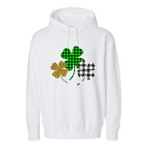 Irish Shamrocks Leopard Buffalo Plaid St Patrick's Day Garment-Dyed Fleece Hoodie