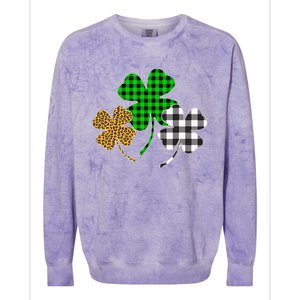 Irish Shamrocks Leopard Buffalo Plaid St Patrick's Day Colorblast Crewneck Sweatshirt