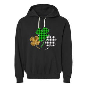 Irish Shamrocks Leopard Buffalo Plaid St Patrick's Day Garment-Dyed Fleece Hoodie