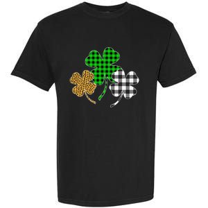 Irish Shamrocks Leopard Buffalo Plaid St Patrick's Day Garment-Dyed Heavyweight T-Shirt