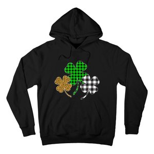 Irish Shamrocks Leopard Buffalo Plaid St Patrick's Day Hoodie