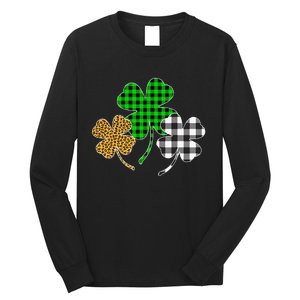 Irish Shamrocks Leopard Buffalo Plaid St Patrick's Day Long Sleeve Shirt