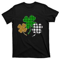 Irish Shamrocks Leopard Buffalo Plaid St Patrick's Day T-Shirt