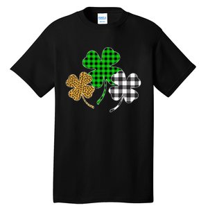 Irish Shamrocks Leopard Buffalo Plaid St Patrick's Day Tall T-Shirt