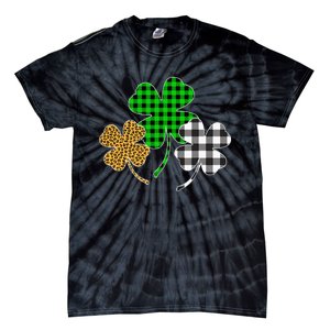 Irish Shamrocks Leopard Buffalo Plaid St Patrick's Day Tie-Dye T-Shirt