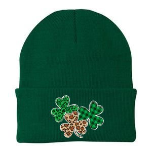 Irish Shamrocks Leopard Buffalo Plaid St Patrick's Day Knit Cap Winter Beanie