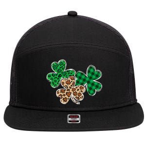 Irish Shamrocks Leopard Buffalo Plaid St Patrick's Day 7 Panel Mesh Trucker Snapback Hat