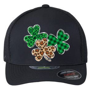 Irish Shamrocks Leopard Buffalo Plaid St Patrick's Day Flexfit Unipanel Trucker Cap