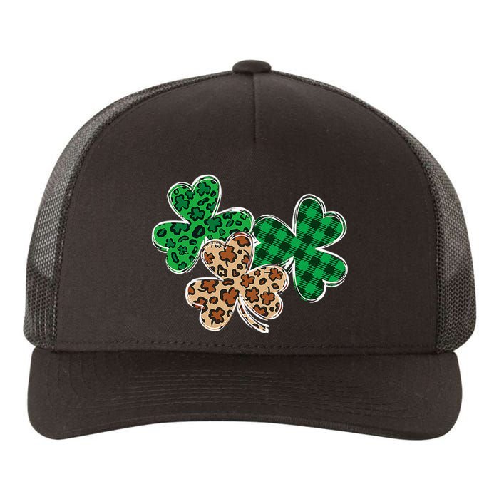 Irish Shamrocks Leopard Buffalo Plaid St Patrick's Day Yupoong Adult 5-Panel Trucker Hat