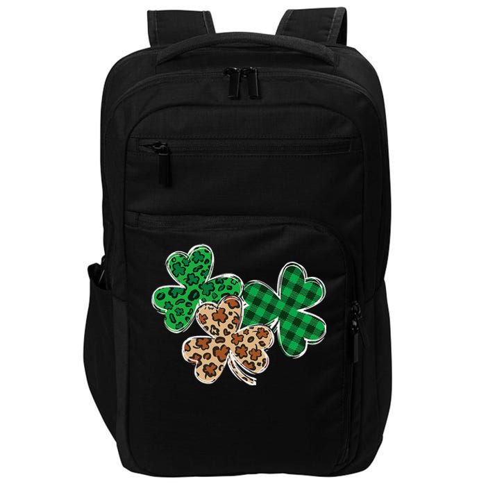 Irish Shamrocks Leopard Buffalo Plaid St Patrick's Day Impact Tech Backpack