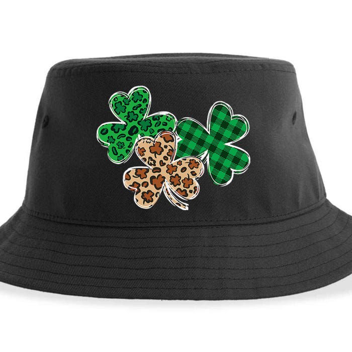 Irish Shamrocks Leopard Buffalo Plaid St Patrick's Day Sustainable Bucket Hat