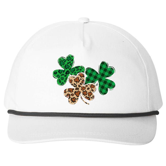 Irish Shamrocks Leopard Buffalo Plaid St Patrick's Day Snapback Five-Panel Rope Hat