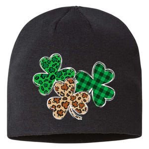 Irish Shamrocks Leopard Buffalo Plaid St Patrick's Day Sustainable Beanie