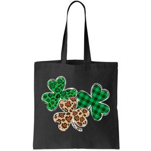 Irish Shamrocks Leopard Buffalo Plaid St Patrick's Day Tote Bag