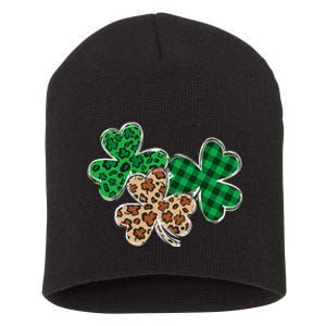 Irish Shamrocks Leopard Buffalo Plaid St Patrick's Day Short Acrylic Beanie