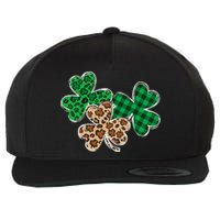 Irish Shamrocks Leopard Buffalo Plaid St Patrick's Day Wool Snapback Cap