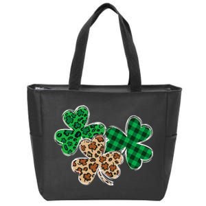 Irish Shamrocks Leopard Buffalo Plaid St Patrick's Day Zip Tote Bag