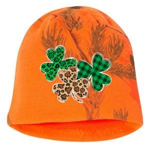 Irish Shamrocks Leopard Buffalo Plaid St Patrick's Day Kati - Camo Knit Beanie