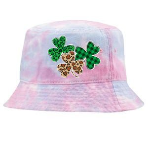 Irish Shamrocks Leopard Buffalo Plaid St Patrick's Day Tie-Dyed Bucket Hat