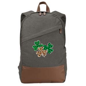 Irish Shamrocks Leopard Buffalo Plaid St Patrick's Day Cotton Canvas Backpack