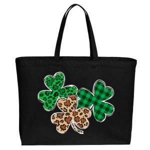 Irish Shamrocks Leopard Buffalo Plaid St Patrick's Day Cotton Canvas Jumbo Tote