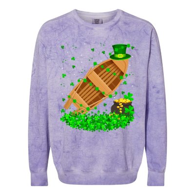 Irish Shamrock Leprechaun Fishing Boat St Patrick's Day Gift Colorblast Crewneck Sweatshirt