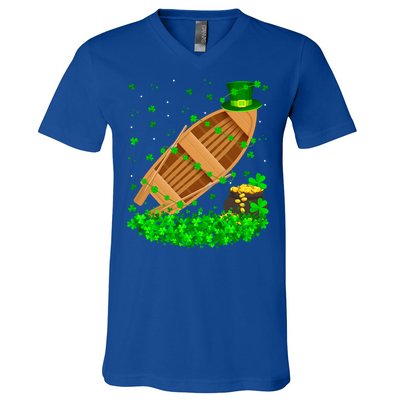 Irish Shamrock Leprechaun Fishing Boat St Patrick's Day Gift V-Neck T-Shirt