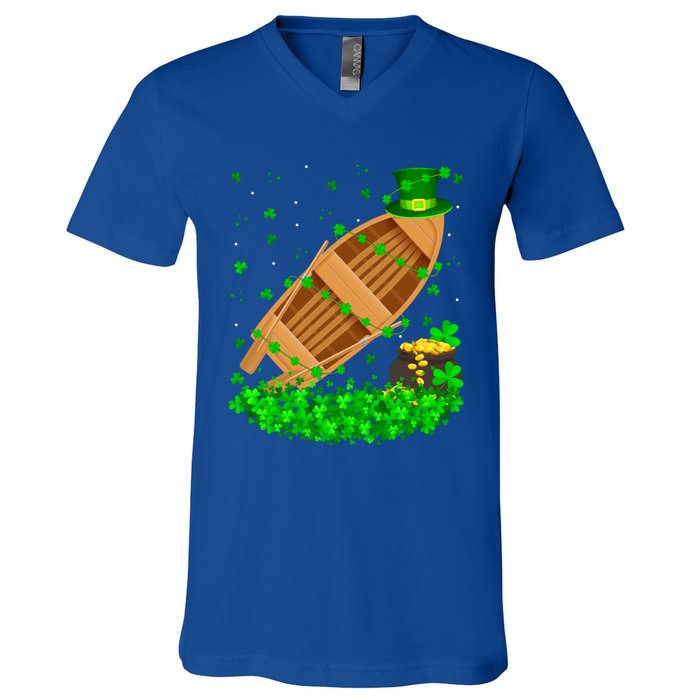 Irish Shamrock Leprechaun Fishing Boat St Patrick's Day Gift V-Neck T-Shirt