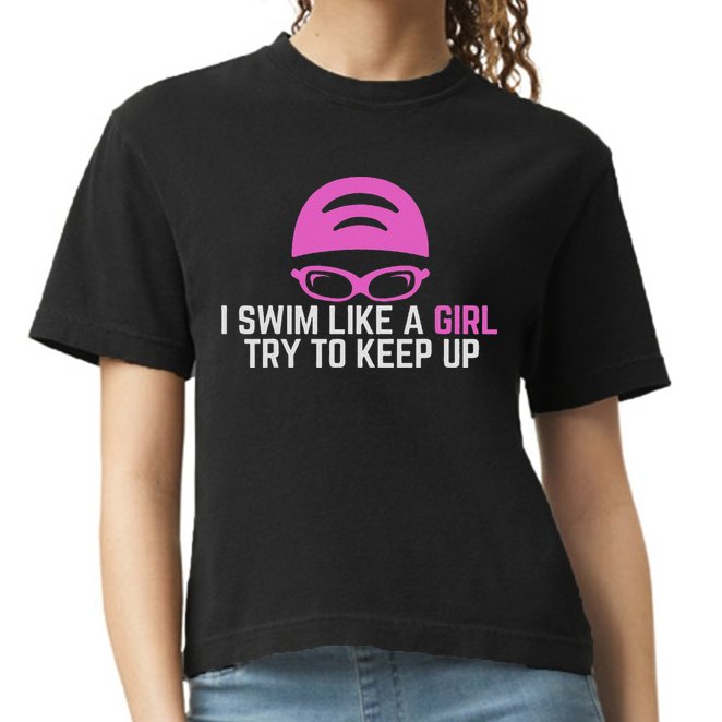 I Swim Like A Girl Funny Women Ladies Swimmer Swimming Comfort Colors Boxy T-Shirt