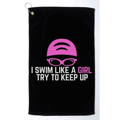 I Swim Like A Girl Funny Women Ladies Swimmer Swimming Golf Towel