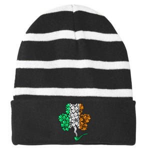 Irish Shamrock Lucky Leaf funny St Patrick's Day Striped Beanie with Solid Band