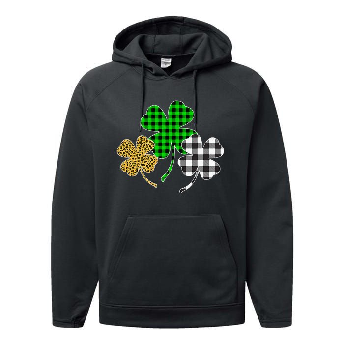 Irish Shamrocks Leopard Buffalo green St Patrick's Day Performance Fleece Hoodie