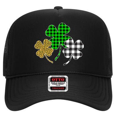 Irish Shamrocks Leopard Buffalo green St Patrick's Day High Crown Mesh Back Trucker Hat