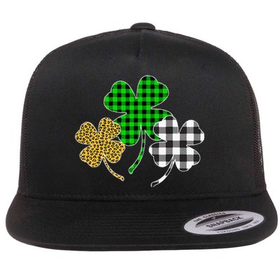 Irish Shamrocks Leopard Buffalo green St Patrick's Day Flat Bill Trucker Hat